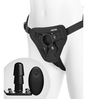 Трусики для страпону з вібруючим адаптером Vac-U-Lock з дистанційним пультом, чорні - No Taboo