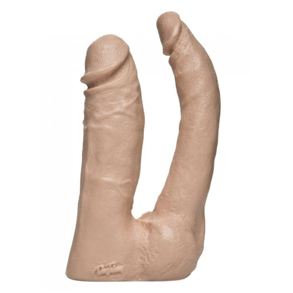 Насадка на страпон реалістична Vac-U-Lock два фалоси, бежевий (203571), zoom