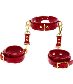 Ошейник с наручниками Taboom красный, золотистая фурнитура - No Taboo