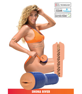 Мастурбатор рот у колбі Shona River Pornstar Mouth бежевий, 26 х 8.5 см - No Taboo