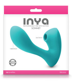 Подвійний вібратор з вакуумною стимуляцією NS Novelties бірюзовий, 13.9 х 3.8 см - No Taboo