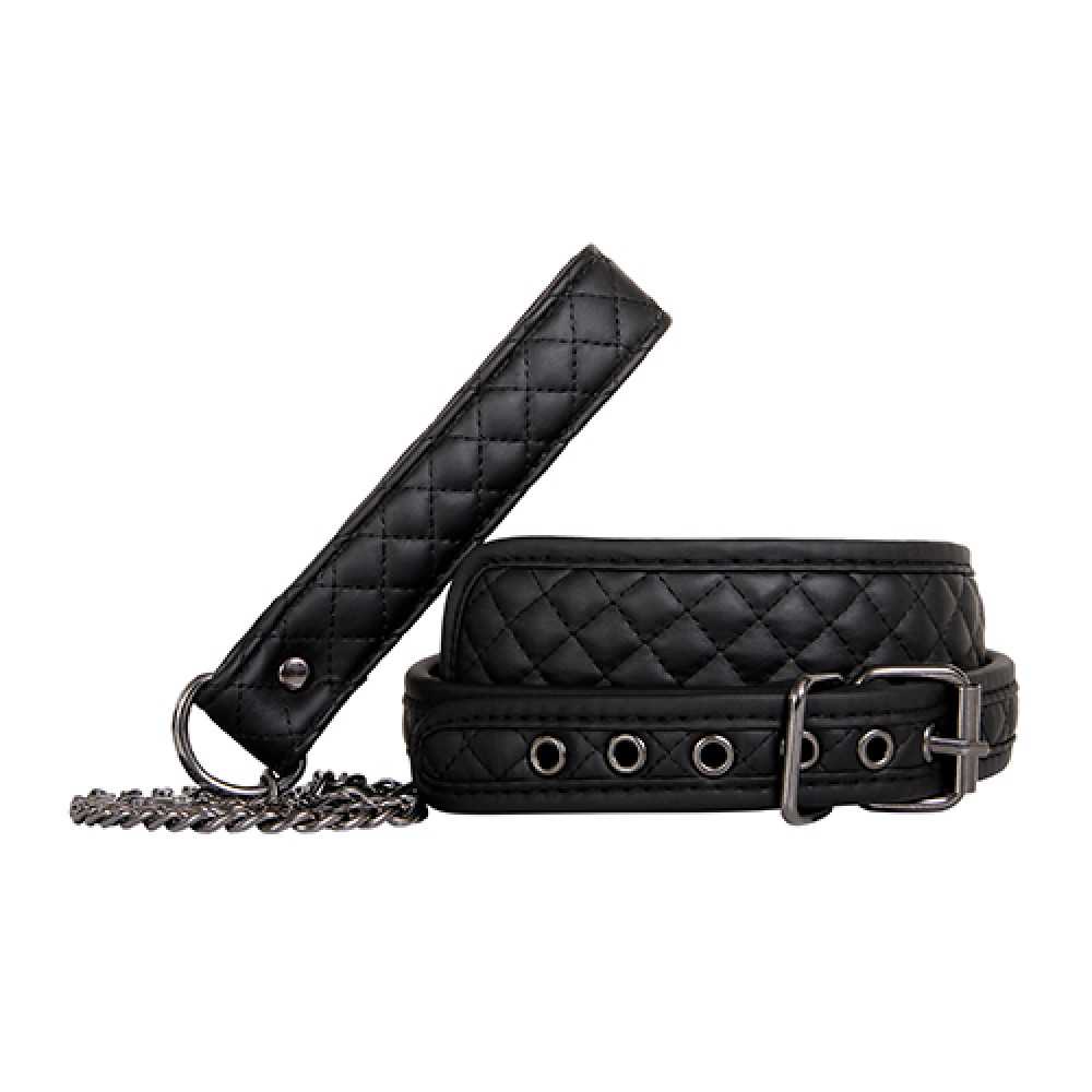 Ошейник широкий с поводком Eves Fetish Dreams стеганый, черный (204096), zoom