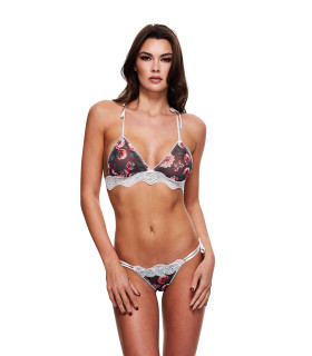 Эротический комплект Baci Lingerie, S/M, с цветочным узором, полупрозрачный, с кружевом, разноцветный - No Taboo