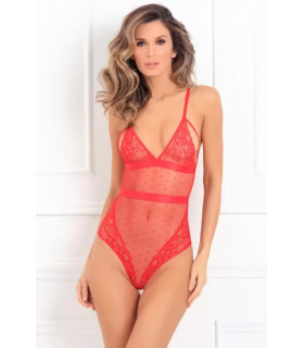 Сексуальное боди Rene Rofe X Marks, M/L, полупрозрачное, с открытыми ягодицами, красное - No Taboo