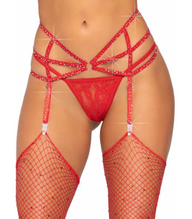 Сексуальный пояс для чулок Leg Avenue Estée Rhinestone, OS, со стразами, красный - No Taboo