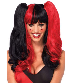 Перука з хвостиками Leg Avenue Harlequin чорно-червоний, OS - No Taboo