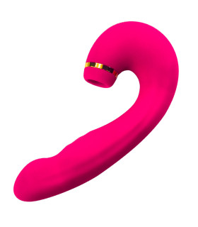 Подвійний вібратор із вакуумною стимуляцією Eva Boss Series, рожевий, 17.5 см - No Taboo