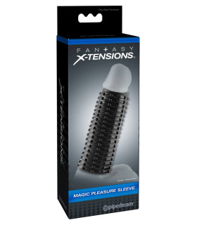 Насадка на член рельєфна FXTM Pleasure з відкритою головкою, чорна, 13.9 х 4.5 см - No Taboo