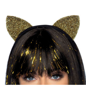 Кошачьи ушки с блестками Leg Avenue, O/S, золотые - No Taboo