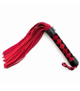 Флоггер із замші, з рукояттю в ромб, червоно-чорний, 38 см - No Taboo