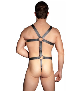 Сбруя мужская, с кольцом на член ZADO, S-L, кожаная, черная - No Taboo