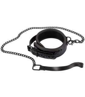 Ошейник широкий с поводком Bad Kitty с тиснением, черный - No Taboo