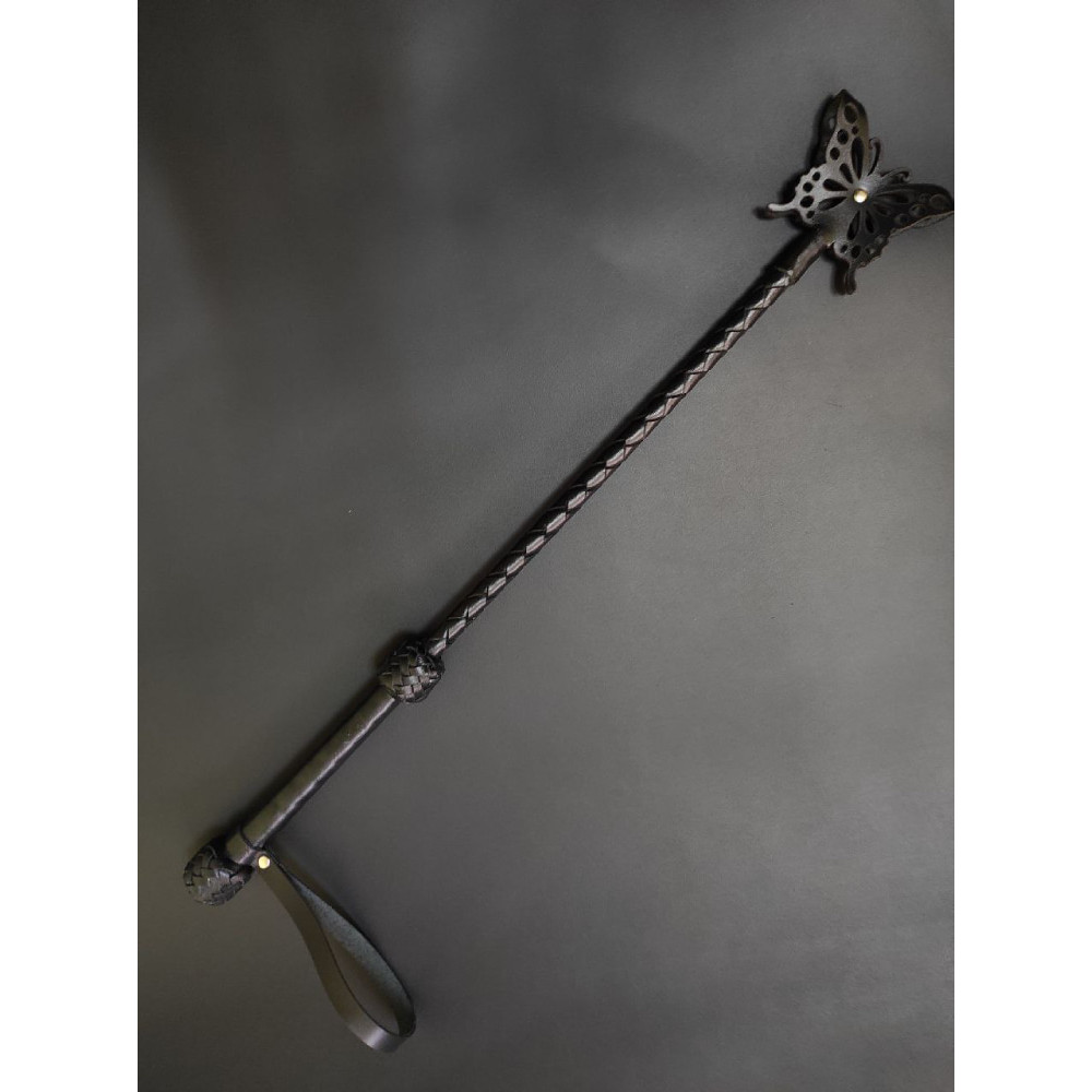 Стек с бабочкой, кожаный для БДСМ Candy Hero, длинный, черный (208186), zoom