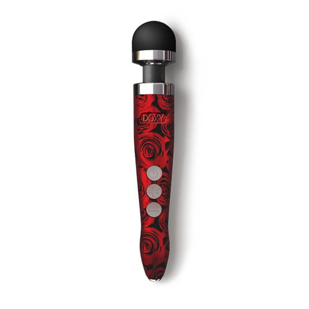 Массажер-микрофон Doxy Die Cast 3R Wand Vibrator Rose Pattern, срозами, красный (208211), zoom
