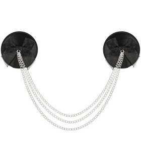 Наклейки на соски Obsessive A749, O/S, з ланцюжками та бантиками, чорні - No Taboo