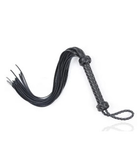 Флогер з рельєфною рукояттю Fetish Leather flogger шкіряний, чорний, 69 см - No Taboo