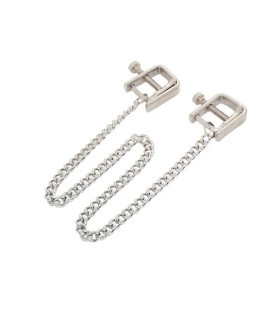 Зажимы на соски с цепочкой Fetish Nipple clamps iron L square серебристые, 82.5 грамм - No Taboo
