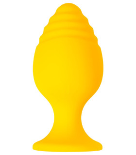 Анальна пробка рельєфна на присосці жовта, 7.5 х 3.5 см - No Taboo