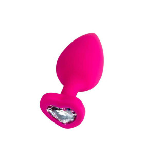 Анальная пробка со стразом в форме сердца, L, розовая, 9.5 х 4 см - No Taboo