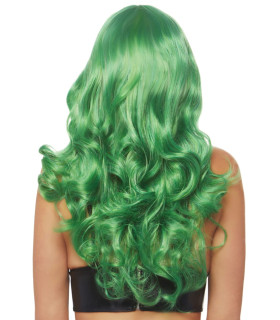 Перука середньої довжини з чубчиком Leg Avenue, OS, з хвилястою укладкою, зелена - No Taboo