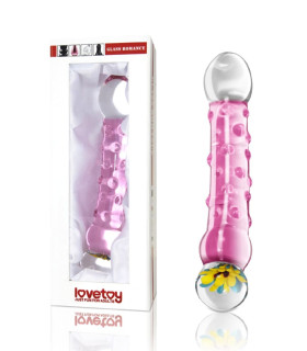 Фаллоимитатор нереалистичный LoveToy, рельефный, стеклянный, розовый, 17 х 3.5 см - No Taboo