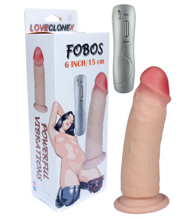 Вибратор реалистичный на присоске, с дистанционным пультом Fobos Loveclonex, бежевый, 18 х 4.8 см - No Taboo