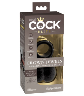 Насадка для страпона мошонка с вибрацией Pipedream King Cock Elite черная, 10.8 х 6.8 см - No Taboo