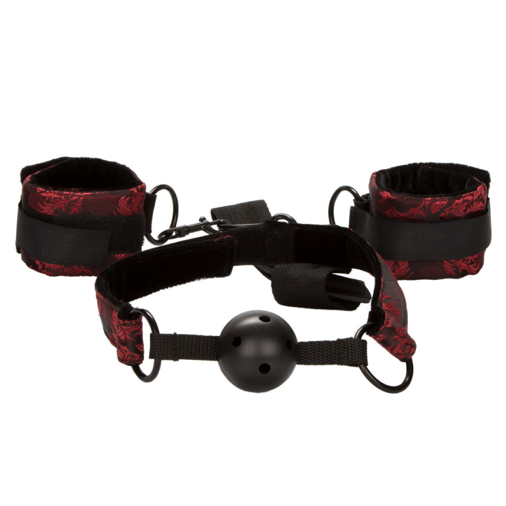 Кляп-шарик с наручниками California Exotic красно-черный (207766), zoom