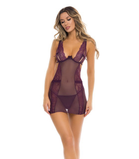 Сексуальная сорочка Rene Rofe Sneak Peak Chemise, S/M, полупрозрачный, кружевной, фиолетовая - No Taboo