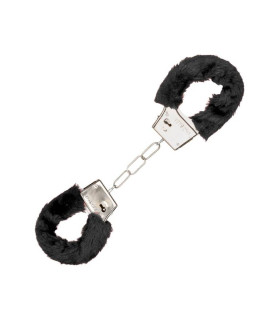 Наручники с мехом CalExotics с цепью, черные - No Taboo