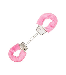 Наручники с мехом CalExotics с цепью, розовые - No Taboo