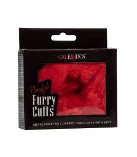 Наручники с мехом CalExotics с цепью, красные - No Taboo
