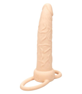 Насадка на член із вібрацією для подвійного проникнення CalExotics реалістична, бежева, 14 х 3.2 см - No Taboo