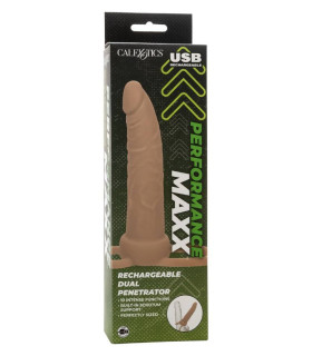 Насадка на член із вібрацією для подвійного проникнення CalExotics реалістична, бежева, 14 х 3.2 см - No Taboo