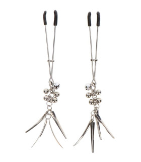 Зажимы на соски с бубенчиками и шипами Taboom серебристые - No Taboo