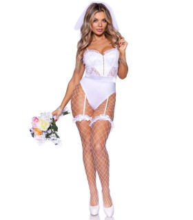 Костюм сексуальной невесты Leg Avenue, S, 3 предмета, белый - No Taboo