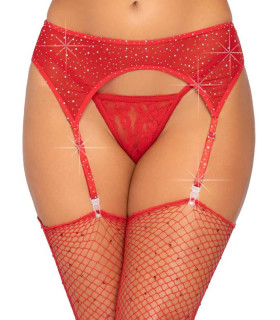 Сексуальный пояс для чулок One Size Leg Avenue Roxy Rhinestone, со стразами, красный - No Taboo