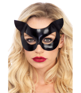 Маска кошечки виниловая Leg Avenue с открытыми глазами, черная - No Taboo
