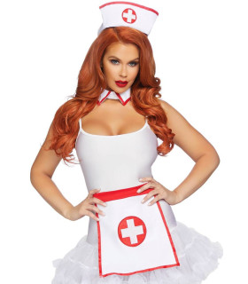 Набор аксессуаров секси медсестры Leg Avenue 3 предмета, бело-красный - No Taboo