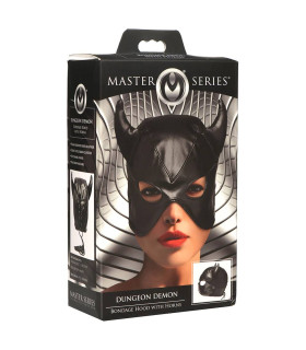 Маска дьявола на голову с открытыми глазами Master Series со шнуровкой, черная - No Taboo