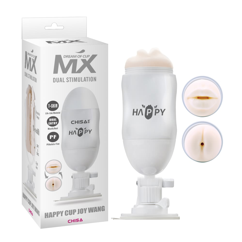 Мастурбатор подвійний реалістичний у колбі з вібрацією CHISA на присосці, білий, 24 х 8 см (215163), zoom