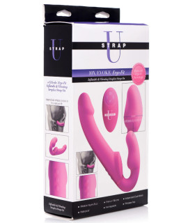 Страпон безременевий з вібрацією та накачуванням Strap U з дистанційним пультом, рожевий, 24.1 х 3.8 см - No Taboo
