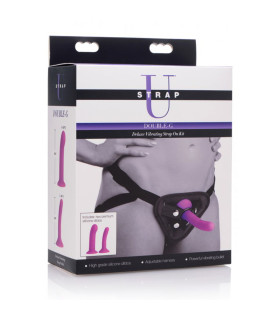 Страпон з двома насадками та кільцевим кріпленням з вібрацією, фіолетовий - No Taboo