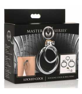 Набір ерекційних кілець для члена та мошонки на замку Master Series, срібний - No Taboo
