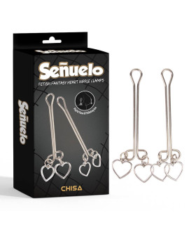 Зажимы на соски с сердечками Chisa Senuelo серебристые, 9.4 см - No Taboo