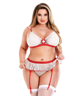 Сексуальный костюм медсестры Baci Lingerie 3 предмета, белый, красный, XL - No Taboo