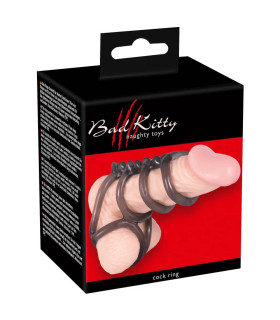 Насадка на член з ерекційних кілець із петлею на мошонку Bad Kitty чорна, 7 х 4.1 см - No Taboo