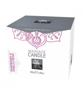 Массажная свеча HOT Shiatsu, 130 г, с ароматом малины и ванильного крема - No Taboo