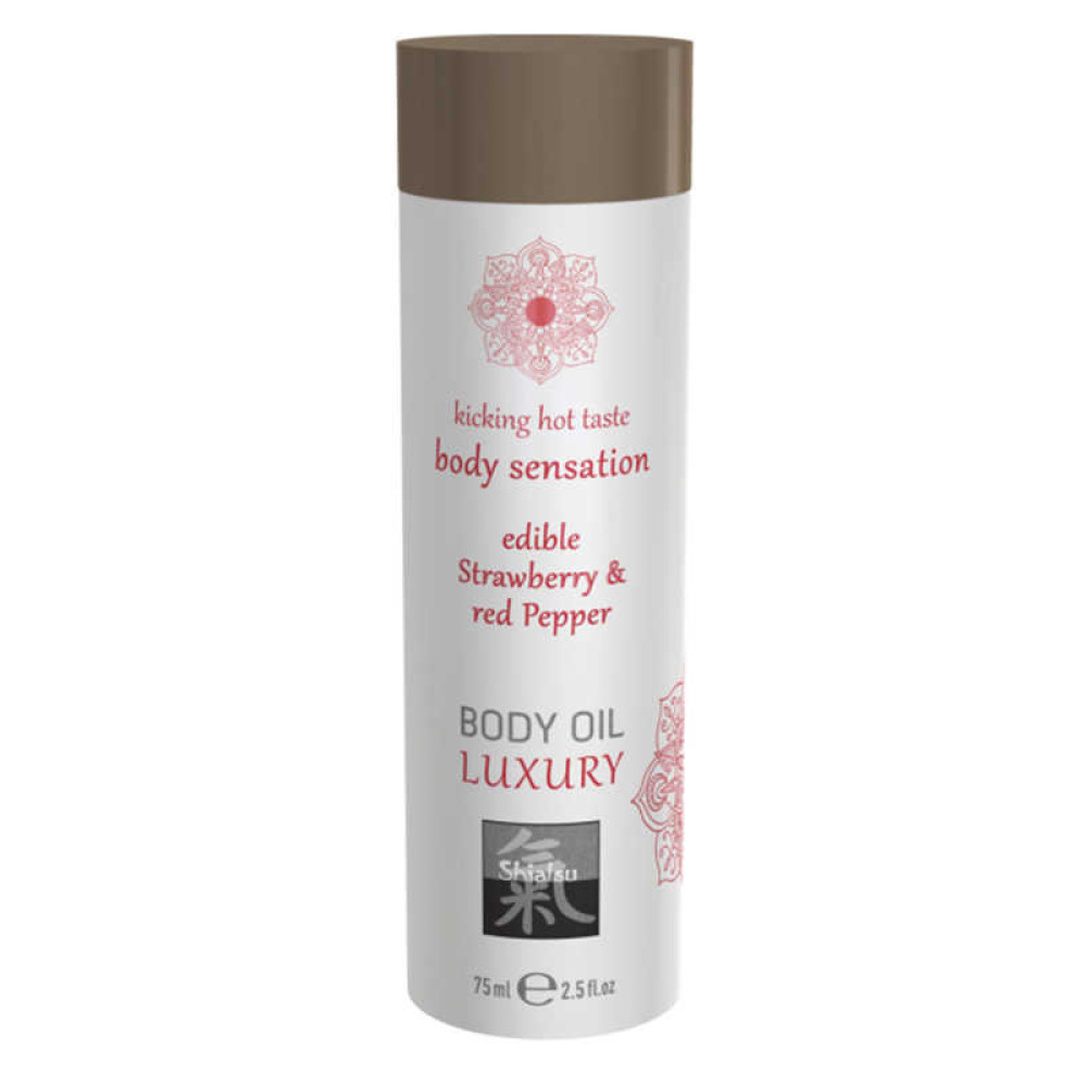 Съедобное массажное масло HOT Body Oil Luxury со вкусом клубники и красного перца, 75 мл (38056), zoom