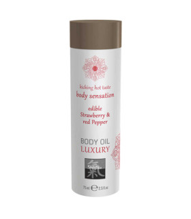 Съедобное массажное масло HOT Body Oil Luxury со вкусом клубники и красного перца, 75 мл - No Taboo